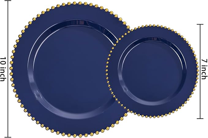 EI 60pcs Dark Blue Plastic Plates with Gold Rim Disposable,Blue Plastic Plates Disposable for Party,Heavy Duty Dinner/Dessert Fancy Elegant Plate for Wedding,Birthday,Afternoon Tea
