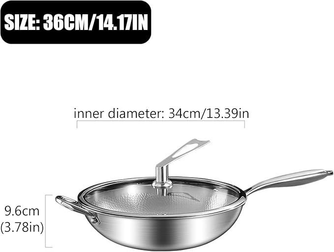 Titanium Hammered Wok with Double Handles, Frying Pans Nonstick, Non-Stick Wok, Scratch-Resistant Non Stick Titanium Pans for Cooking,14.17IN