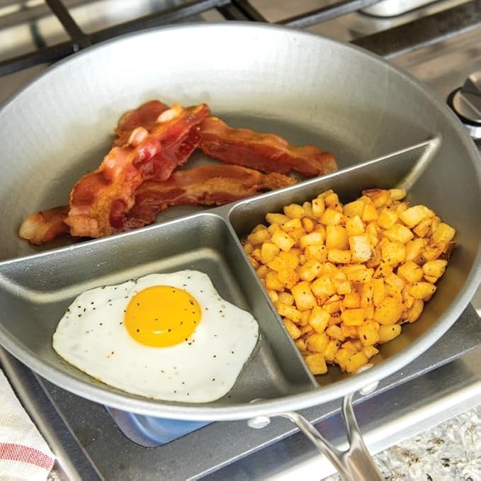 Nordic Ware 3-in-1 Divided Nonstick Skillet - 12 inch diameter; for cooking multiple foods, reheat leftovers pan