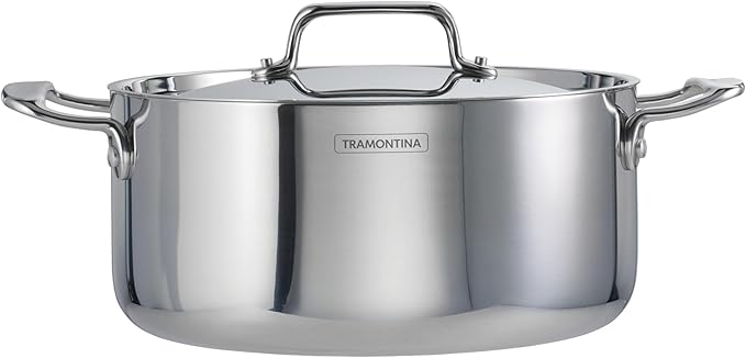 Tramontina Utsava Tri-Ply Clad Stainless Steel 5-Quart Casserole with Lid and Ceramic Non Stick Interior, Induction-Ready Dutch Oven Pot