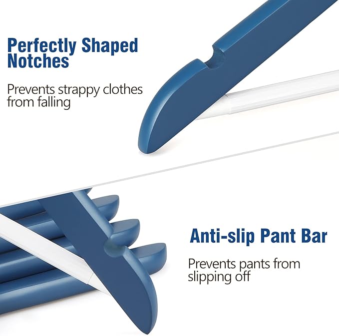 TOPIA HANGER Premium Wooden Hangers with Non-Slip Pant Bar, 360째Swivel Hook and Shoulder Notches, 16 Pack Solid Wood Clothes Hangers for Suit, Coat, Jacket, Camisole(Blue/White)-CT35BW1