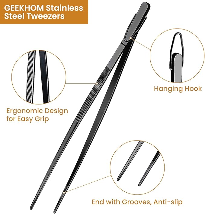 GEEKHOM 4-Piece 12 & 10-Inch Cooking Tongs: Professional Stainless Steel Scissor Tongs Set with Non-Slip Grip (Black)