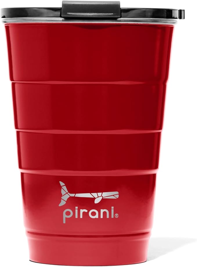 Pirani 16oz Insulated Stackable Tumbler - Skinny-Wall Triple Vacuum Insulation Cup with Version 2.0 Air-Tight, Screw-On Lid Lid - Space Saving Design - Party Red