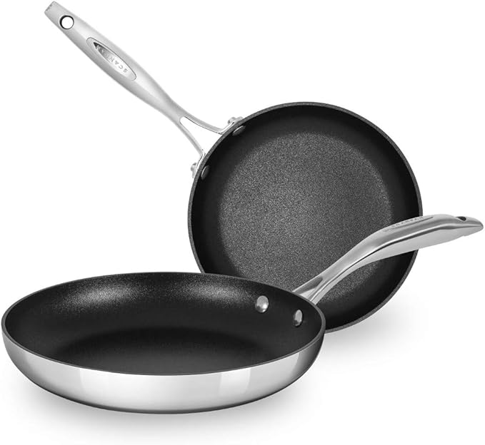 Scanpan HaptIQ 2 Piece Stainless Steel-Aluminum Nonstick Fry Pan Set (8 & 10 1/4 inch) ??Compatible with All Cooktops, Induction Ready, Metal Utensil Safe, Oven Safe to 500째F, Dishwasher Safe