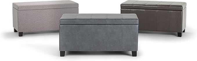 SIMPLIHOME Dover Storage Ottoman Bench - 36 inch Wide Upholstered Vegan Leather Rectangular Lift-Top Ottoman in Chocolate Brown, Contemporary Bench for Living Room with Safety Hinges