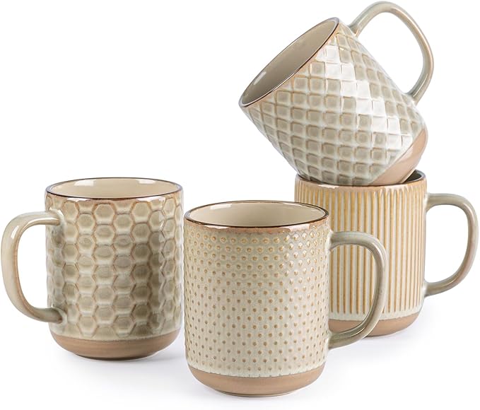 GBhome Large Coffee Mugs Set of 4, 16oz Handmade Stoneware Coffee Mugs Set with Large Handle for Cappuccino/Latte/Tea/Hot Cocoa, Dishwasher & Microwave Safe-Pale khaki