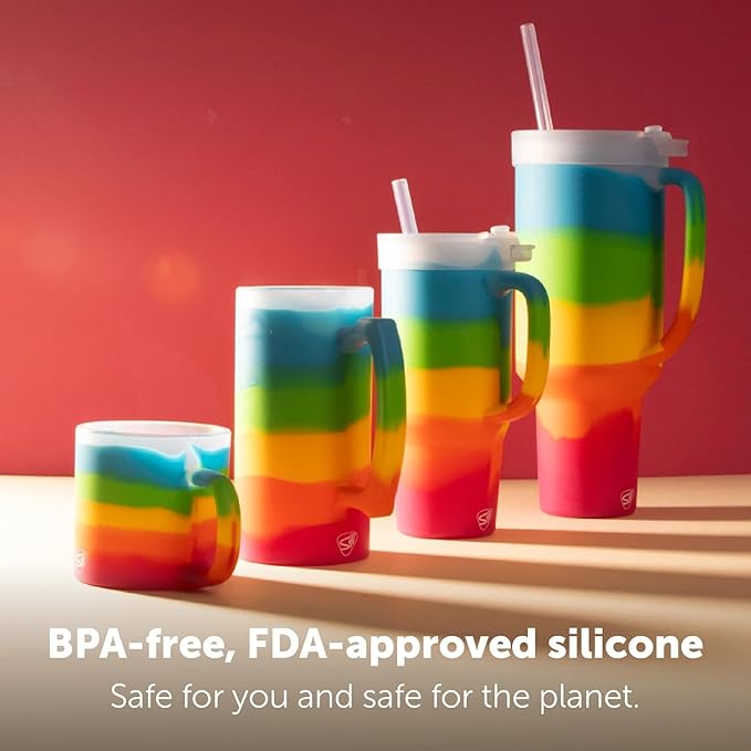 Silipint 16oz Silicone Coffee Mug ??Unbreakable Dishwasher Safe Microwave Oven & Freezer Compatible Travel Mug ??Non-Toxic Reusable Cup for Hot Coffee Tea or Cold Drinks, Prism - Pack of 2