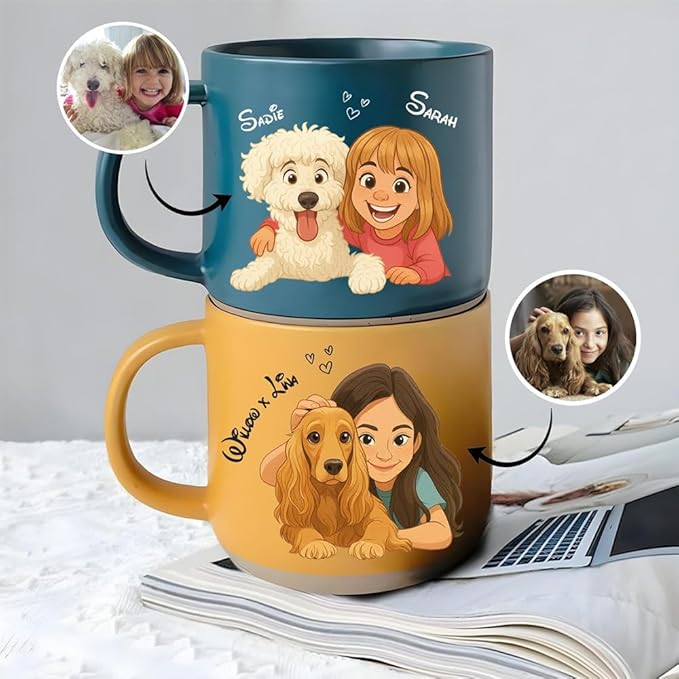 Custom Valentine Pottery Mug with Animated Photo, Personalized Couple Coffee Cups with Animated Effects, Custom Valentine Gifts for Boyfriend Girlfriend, Personalized Gifts for Couple