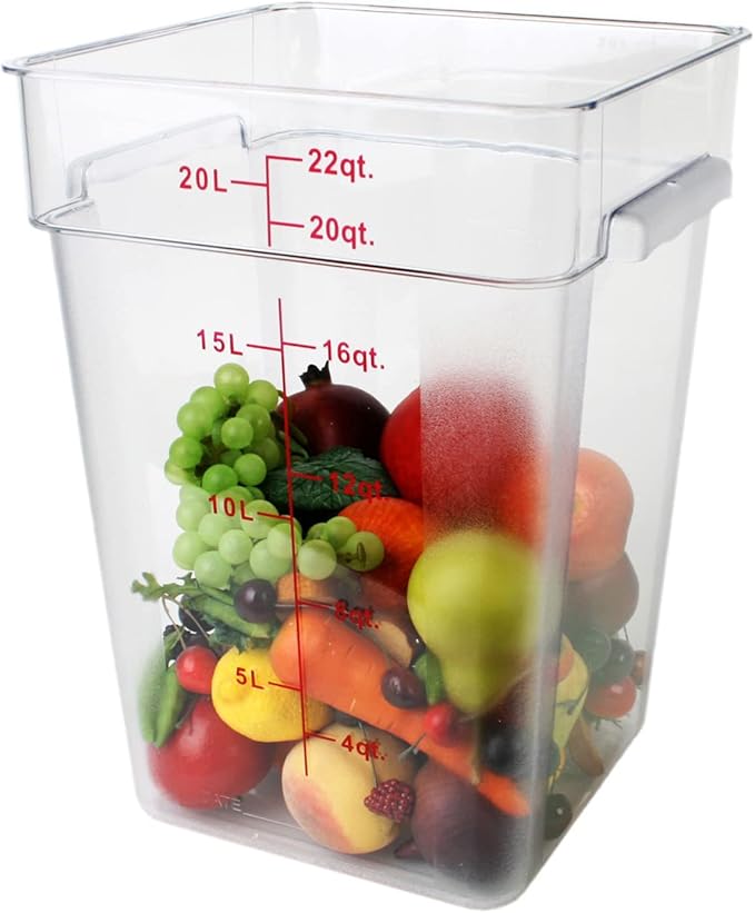 Tiger Chef 22 Quart Commercial Grade Clear Food Storage Square Polycarbonate Containers with Blue Lids (4 Pack)