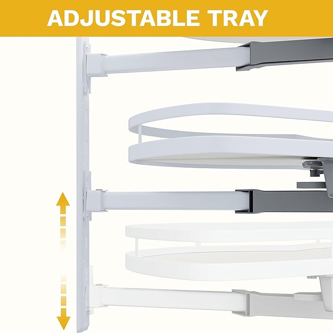 DWVO Corner Cabinet Pull-Out Organizer, 2-Tier Blind Corner Shelf with 270째 Swing-Out Tray, Right Swing, Heavy-Duty Chrome Plated Iron, 32.7"x17.3"x21.3", White