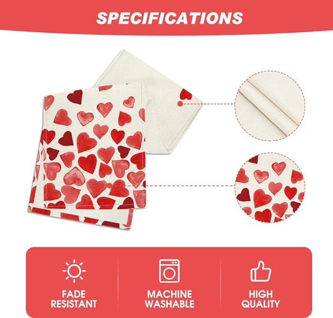 Artoid Mode Red Heart Valentine's Table Runner, Seasonal Anniversary Wedding Kitchen Dining Table Decoration for Home Party Decor 13x60 Inch