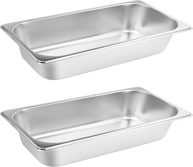 VOISEN 2 Pack Hotel Pans,1/1 Size 4" Deep,Anti-Jamming Steam Pan,Commercial Stainless Steel Pan, Steam Table Pans Full Size