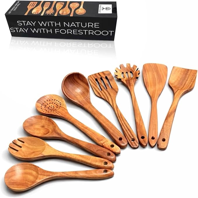 9-Piece Wooden Cooking Utensil Set ??Premium Wood Kitchenware for Nonstick Cookware, Heat-Resistant & Durable Wooden Spoons and Spatulas ??Eco-Friendly Kitchen Tools for Stirring & Serving