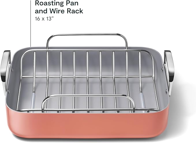 Caraway Roasting Pan - 16x13??Roasting Pan with Rack - Non-Stick Ceramic Coated - Non Toxic, PTFE & PFOA Free - Oven Safe & Compatible with All Stovetops - Perracotta