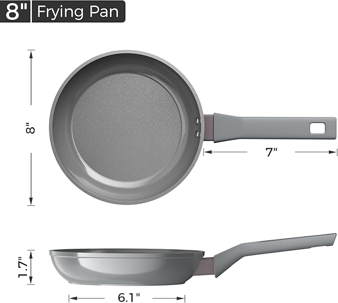 Sanho 8 Inch Frying Pan Nonstick, Ceramic Coating PTFE & PFOA Free Skillet, Induction Compatible & Dishwasher Safe Cookware for Healthy Daily Cooking