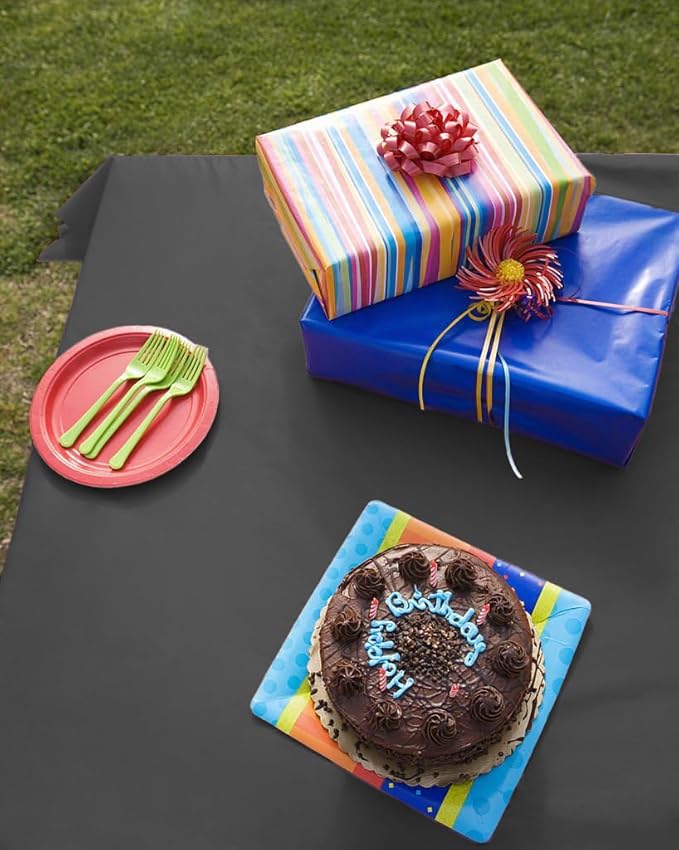 54 Inch X 300 Feet Value Pack Black Plastic Table Cover Roll in A Cut - to - Size Box with Convenient Slide Cutter. Cuts Up to 36 Rectangle 8 Feet Plastic Disposable Tablecloths