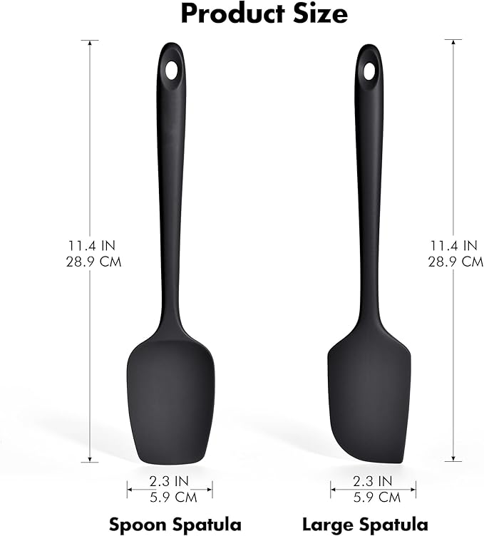 2 Pieces Silicone Spatula Set: Ironberry 600쨘F Heat Resistant Food Grade Cooking & Baking Utensils, Kitchen Flexible Nonstick Rubber Scraper for Scraping, Mixing, Scrambling, Flipping (Black)