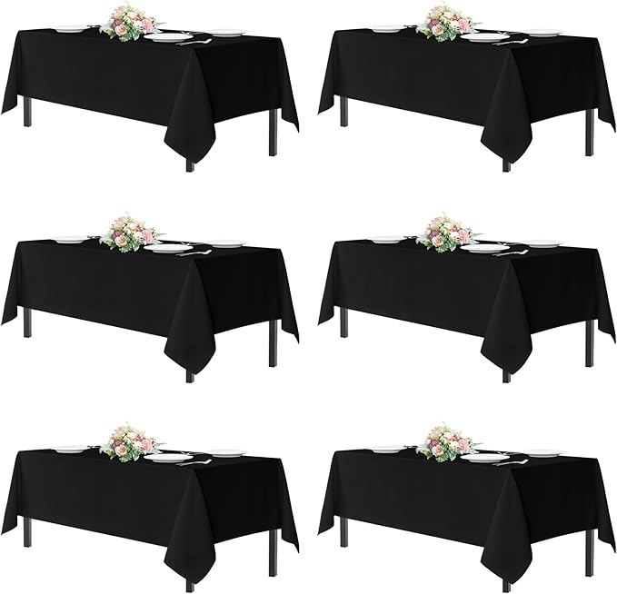 sancua Black Tablecloths for 6 Foot Rectangle Tables, 6 Pack - 60x102 Inch - Washable Fabric Cloth Table Cloth for Wedding Party, Birthday, Banquet Reception, Reusable Polyester Table Covers