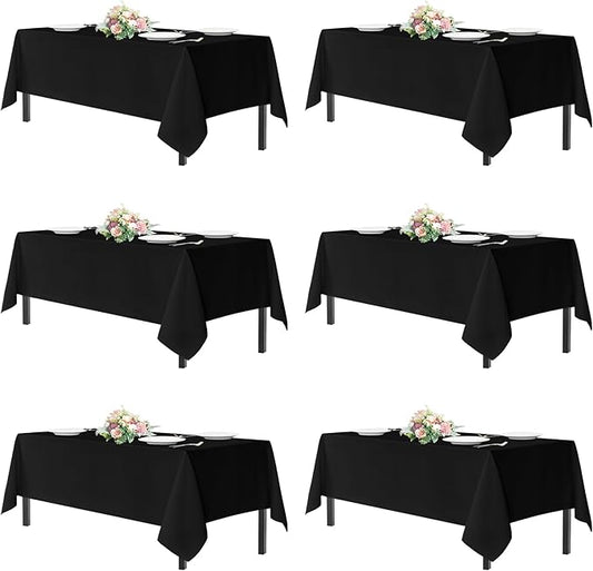 sancua Black Tablecloths for 6 Foot Rectangle Tables, 6 Pack - 60x102 Inch - Washable Fabric Cloth Table Cloth for Wedding Party, Birthday, Banquet Reception, Reusable Polyester Table Covers
