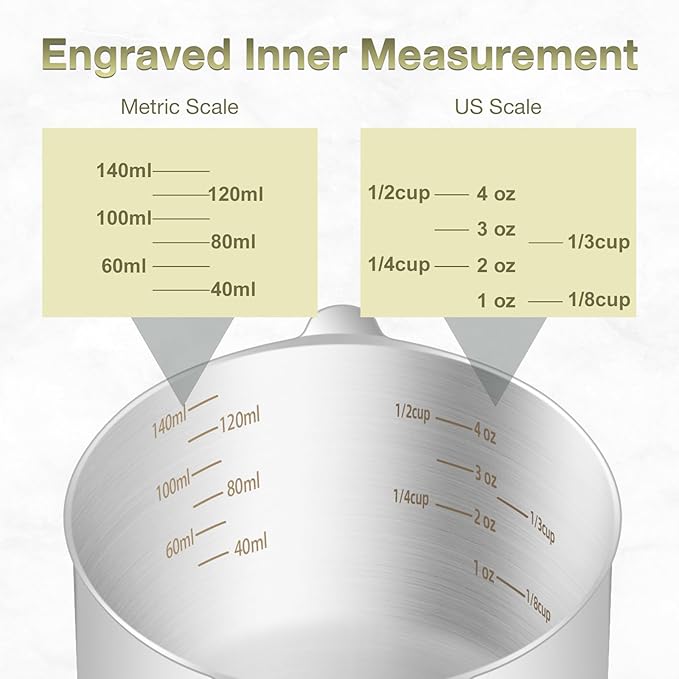 BERYLER 1PCS 2/3Cup (160ml, 5.3oz) Single Measuring Cup, Etched Inner Scale Stainless Steel Measure Scoop, Metric and US Measurement, Dishwasher Safe