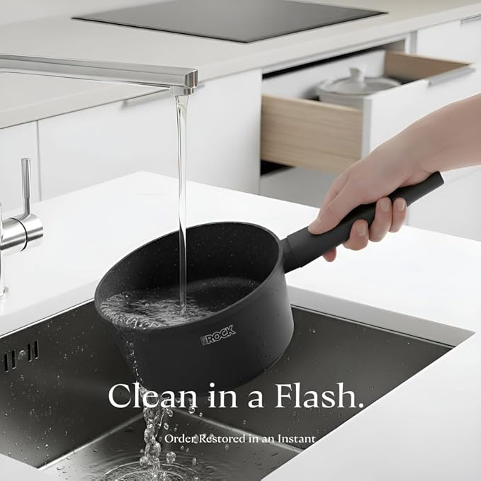 THE ROCK SOHO Nonstick Saucepan with Lid, 2 Quarts Small Pot with PPG Quantum2 Coating ??Durable for Urban Kitchens, Nothing Sticks, Never Warps, Lasts Longer, Induction Compatible, PFOA-Free, Black