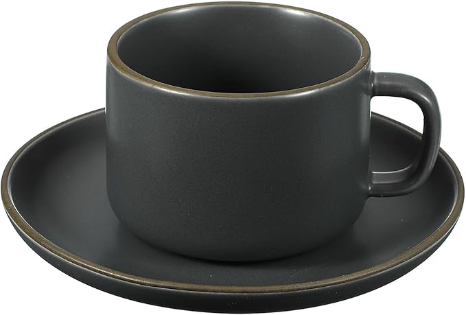 uxcell Handmade Vintage Espresso Cups, 8 oz Coffee Cups and Saucers Ceramic Tea Cup with Handle Dishwasher and Microwave Safe for Latte Cappuccino Milk Office Home Gifts, Pure Gray Blue