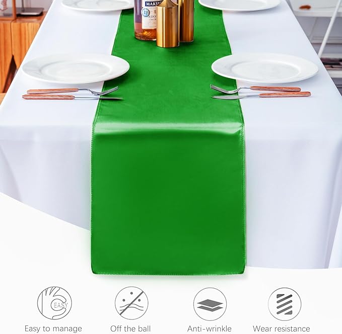 JEVIX 10 Pack Green Table Runner 12 X 108 Inch Silk Table Runner for Party,Wedding, Birthday, Banquets,Decoration