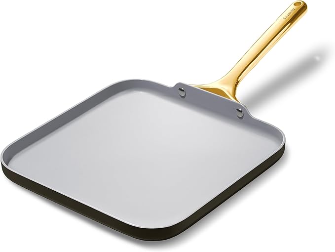 Caraway Square Griddle Pan - 11??Square Pan - Non-Stick Ceramic Coated - Non Toxic, PTFE & PFOA Free - Oven Safe & Compatible with All Stovetops - Black
