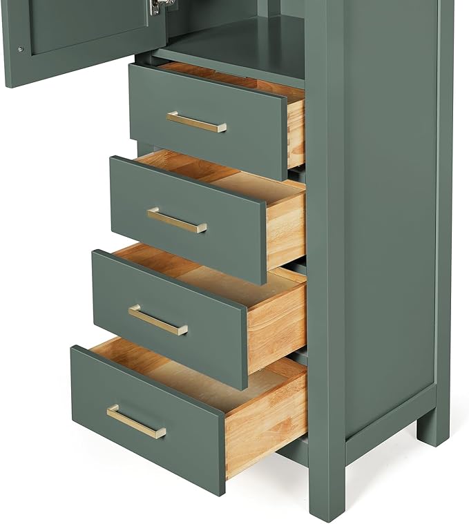 ARIEL Cambridge Bathroom Linen Storage Cabinet 65?쒱 x 20?쓂 x 16?쒭 in Vintage Green