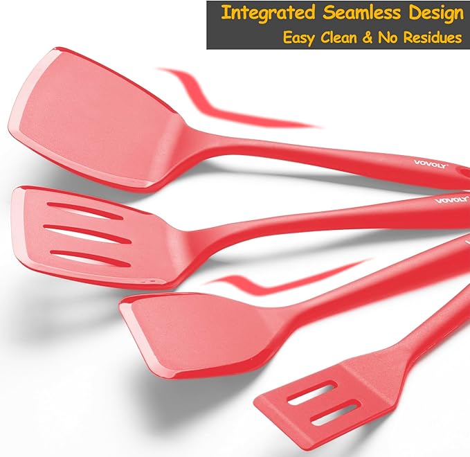Silicone Spatula Set, 600째F Heat Resistant Silicone Spatula Turner Flipper for Cooking, Non Stick and Non Scratch Kitchen Utensils for Eggs & Pancakes, 4 Pack, Red