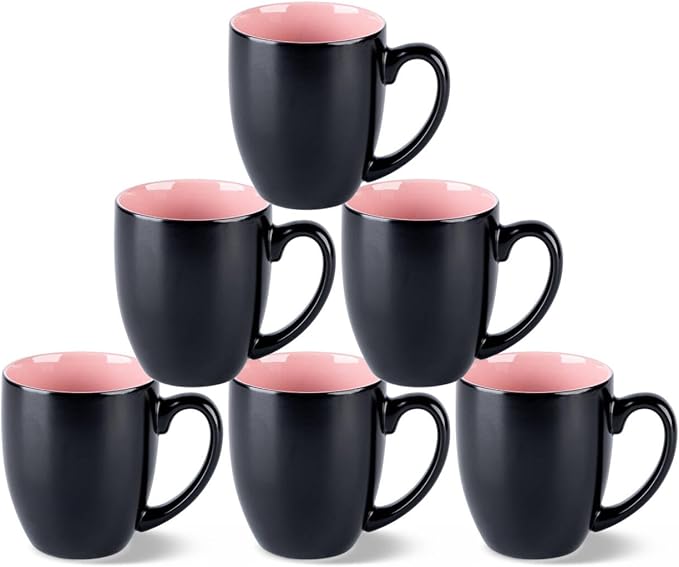 GBhome 16oz Coffee Mugs Set of 6, Large Ceramic Coffee Mugs for Man, Woman, Dad, Mom, Modern Coffee Mugs Set with handle for Tea/Latte/Cappuccino/Milk/Cocoa. Dishwasher&Microwave Safe,Pink