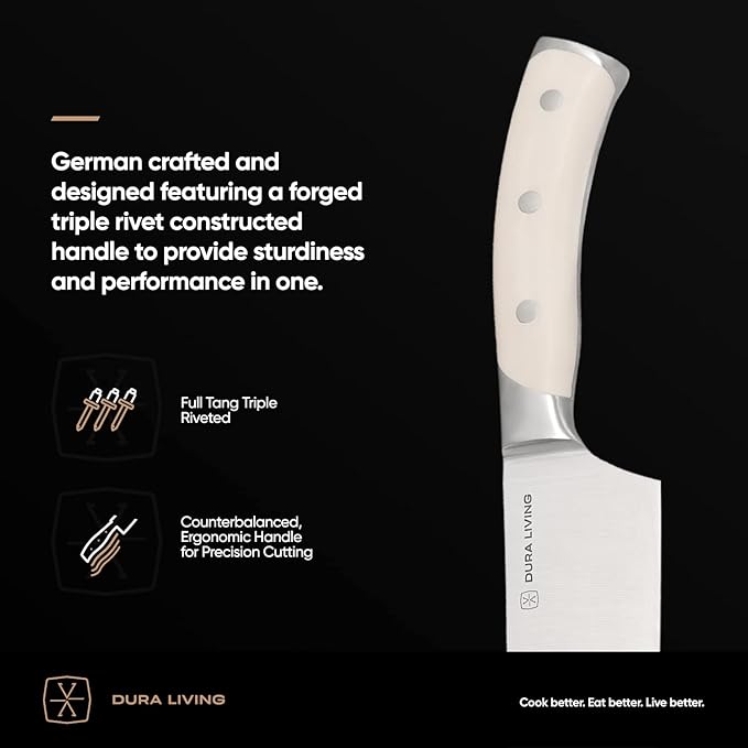 DURA LIVING 3.5-Inch Paring Knife ??Ultra-Sharp German High Carbon Stainless Steel, Full Tang, Ergonomic Handle, Multipurpose Kitchen Knife for Chopping, Slicing, and Dicing, Cream