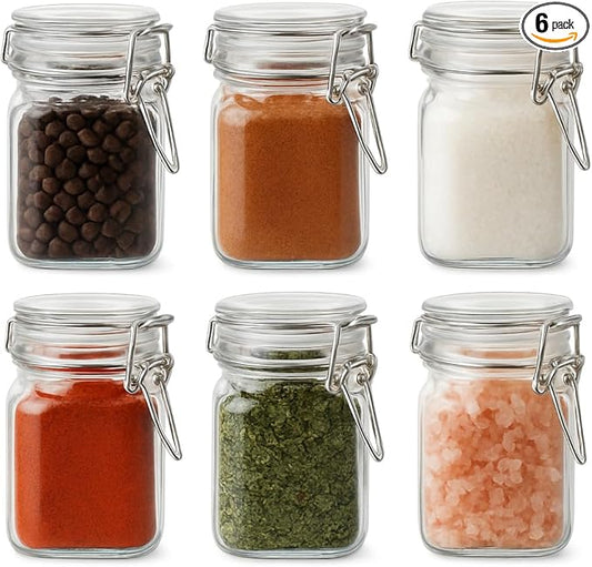 6 Pack Spice Jars, 8 oz Glass Containers with Airtight Lids, Small Herb Jars with Labels for Kitchen Storage