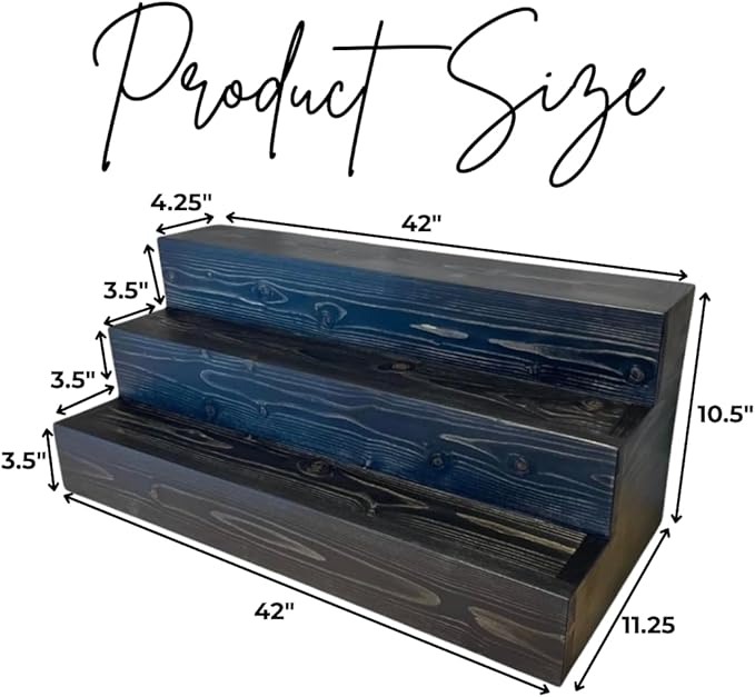 Handmade Tiered Display Shelving - Three Tier Bar Display - Bar Organizer - Liquor Bottle Display (42" with Back, Black)