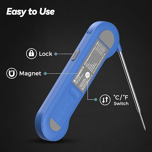 0.5 Sec Instant Read Meat Thermometer Digital with 짹0.5??Precision, Food Thermometer for Cooking Kitchen Gadgets, Oven Grill Candy BBQ Essentials Accessories, Gifts for Him Dad Men Birthday, Blue