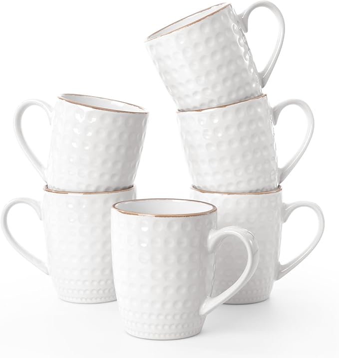 famiware Coffee Mugs Sets for 6, 12 oz Mug Set, Coffee Cups with Handle for Coffee, Tea, Cocoa and Milk, Microwave and Dishwasher Safe, White Circle