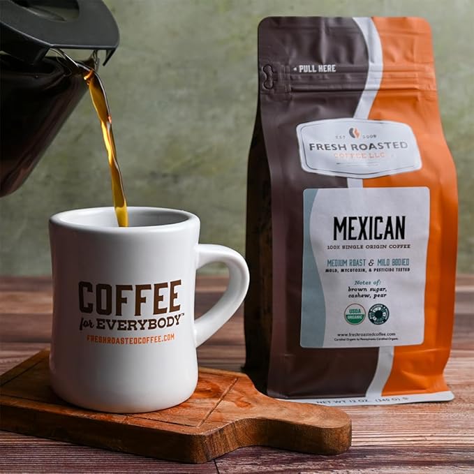Fresh Roasted Coffee, Organic Mexican | Mold & Myco 3rd Party Tested, USDA Organic, Kosher | Medium Roast 12 oz Whole Bean