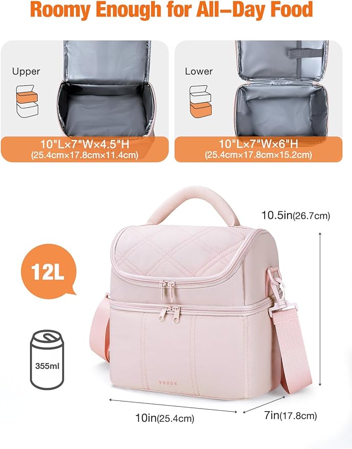 Vuudh Insulated Lunch Bags for Women, Quilted Lunch Box, Lightweight Puffy Padded Waterproof Lunch Tote, Reusable Lunch Cooler bag for Work Picnic Travel