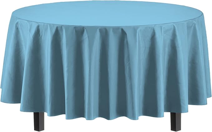 Party Solids 6-Pack Premium Plastic Tablecloth 84in. Round Plastic Table Cover - Sky Blue