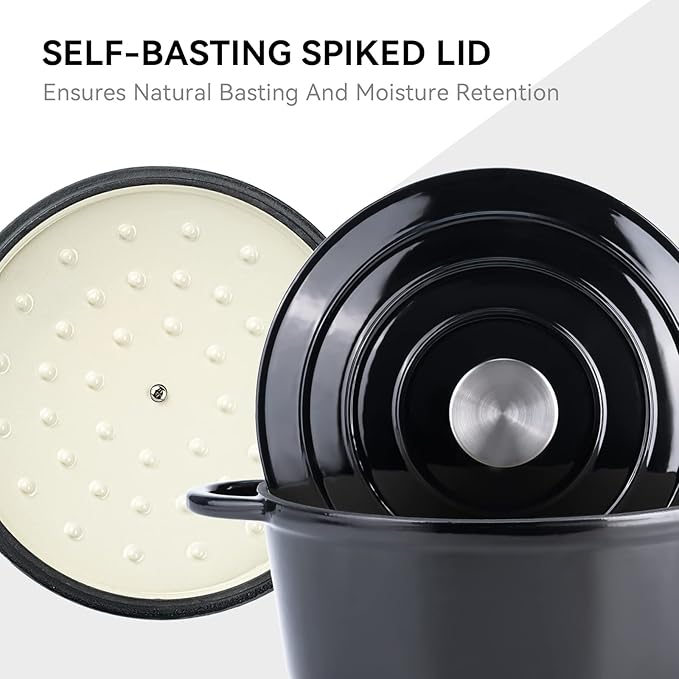 Miereirl 4.5 Quart Enameled Dutch Oven Pot with Lid, Cast Iron Dutch Oven with Dual Handles for Bread Baking, Cooking, Non-stick Enamel Coated Cookware (Black)