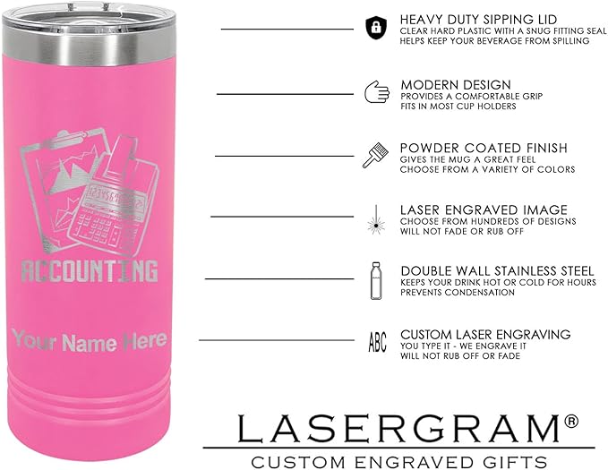LaserGram 22oz Vacuum Insulated Skinny Tumbler, Gardening, Personalized Engraving Included (Pink)