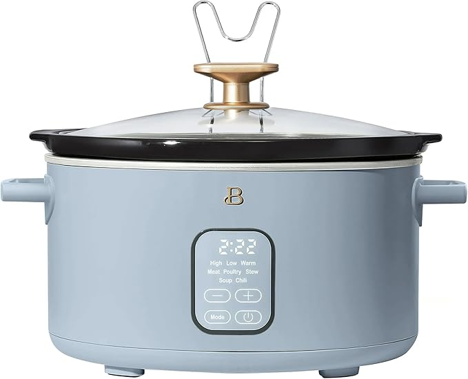 Beautiful 6 Quart Programmable Slow Cooker, 5 Cooking Presets, Digital Countdown Timer, Dishwasher Safe Parts by Drew Barrymore (Cornflower Blue)