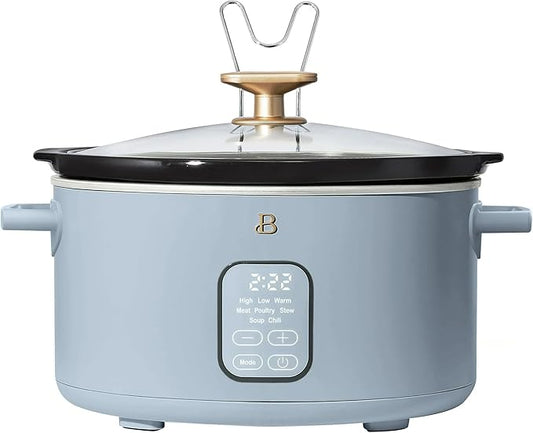 Beautiful 6 Quart Programmable Slow Cooker, 5 Cooking Presets, Digital Countdown Timer, Dishwasher Safe Parts by Drew Barrymore (Cornflower Blue)
