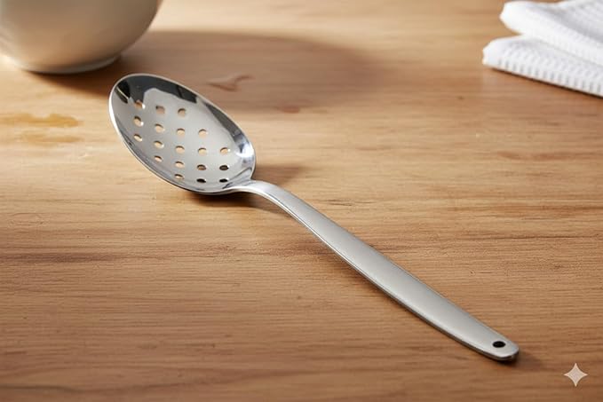 8 inch Kunz Spoon | Small Perforated 18/10 Stainless Steel Chef Spoon Dishwash Safe (Small Perforated)