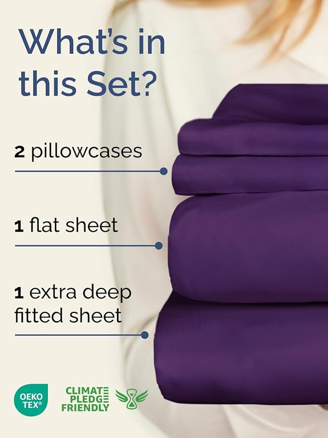 Extra Deep Pocket King Sheets - 4 Piece Breathable & Cooling Bed Sheets - Hotel Luxury Bed Sheet Set - Soft, Wrinkle Free & Comfy - Easily Fits Extra Deep Mattresses - Deep Pocket Purple Sheets Set