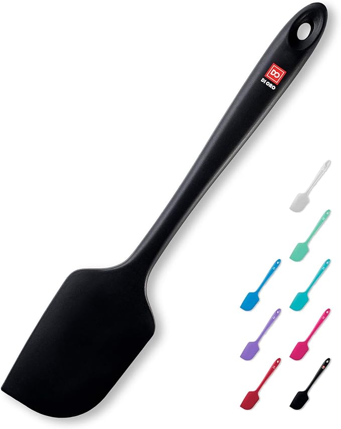 DI ORO Silicone Spatula - 600째F Heat-Resistant Rubber Kitchen Spatula for Baking, Scraping, & Mixing - BPA Free Nonstick Cookware Safe Flexible Utensil for Cooking - Seamless & Dishwasher Safe (Black)