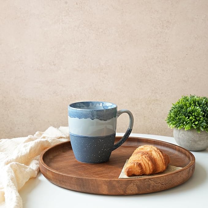 Bosmarlin Ceramic Coffee Mug Set of 4, 17 Oz, Blue Coffee Cups with Big Handle, Microwave Safe, Unique Reactive Glaze