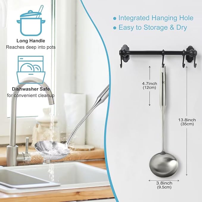 Soup Ladle - 18/10 Stainless Steel Ladle Spoon竊?3.8" Large Durable Metal Ladel for Serving or Cooking, Stirring, Wok & Soup, Professional Heavy Duty kitchen Utensils, Christmas gifts