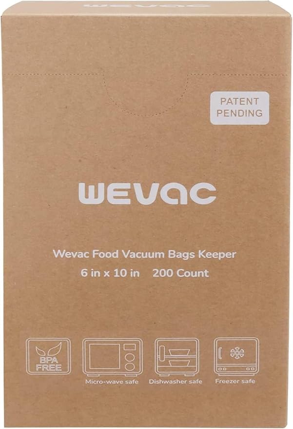 Wevac 6??x 10??200 Count Food Vacuum Sealer Bags Keeper, PreCut Pint, Ideal for Food Saver, BPA Free, Commercial Grade, Great for storage, meal prep and Sous Vide