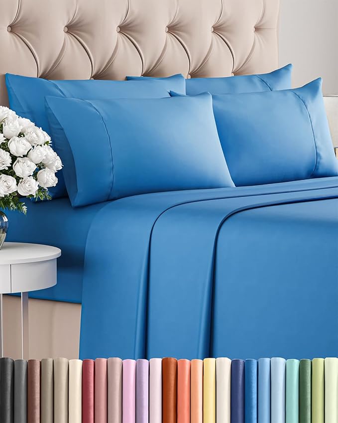 King 6 Piece Sheet Set - Cooling & Breathable Bed Sheets - Hotel Luxury Bed Sheets for Women, Men, Kids & Teens - Bedding with Deep Pockets & Easy Fit - Soft and Wrinkle Free - King Royal Blue Sheets